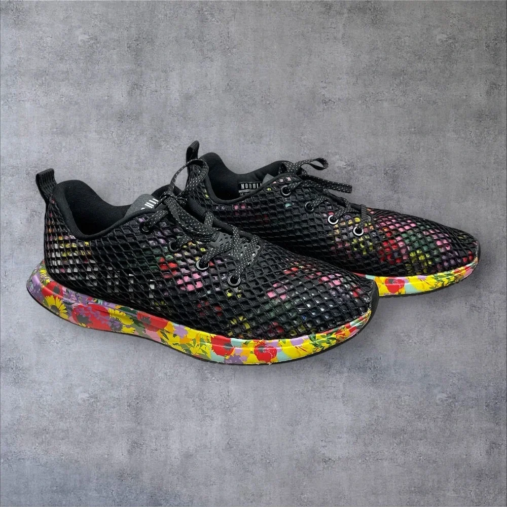 NOBULL Runners Sneaker Shoes Black Mesh Floral Superblossom  Womens 10 Tropical